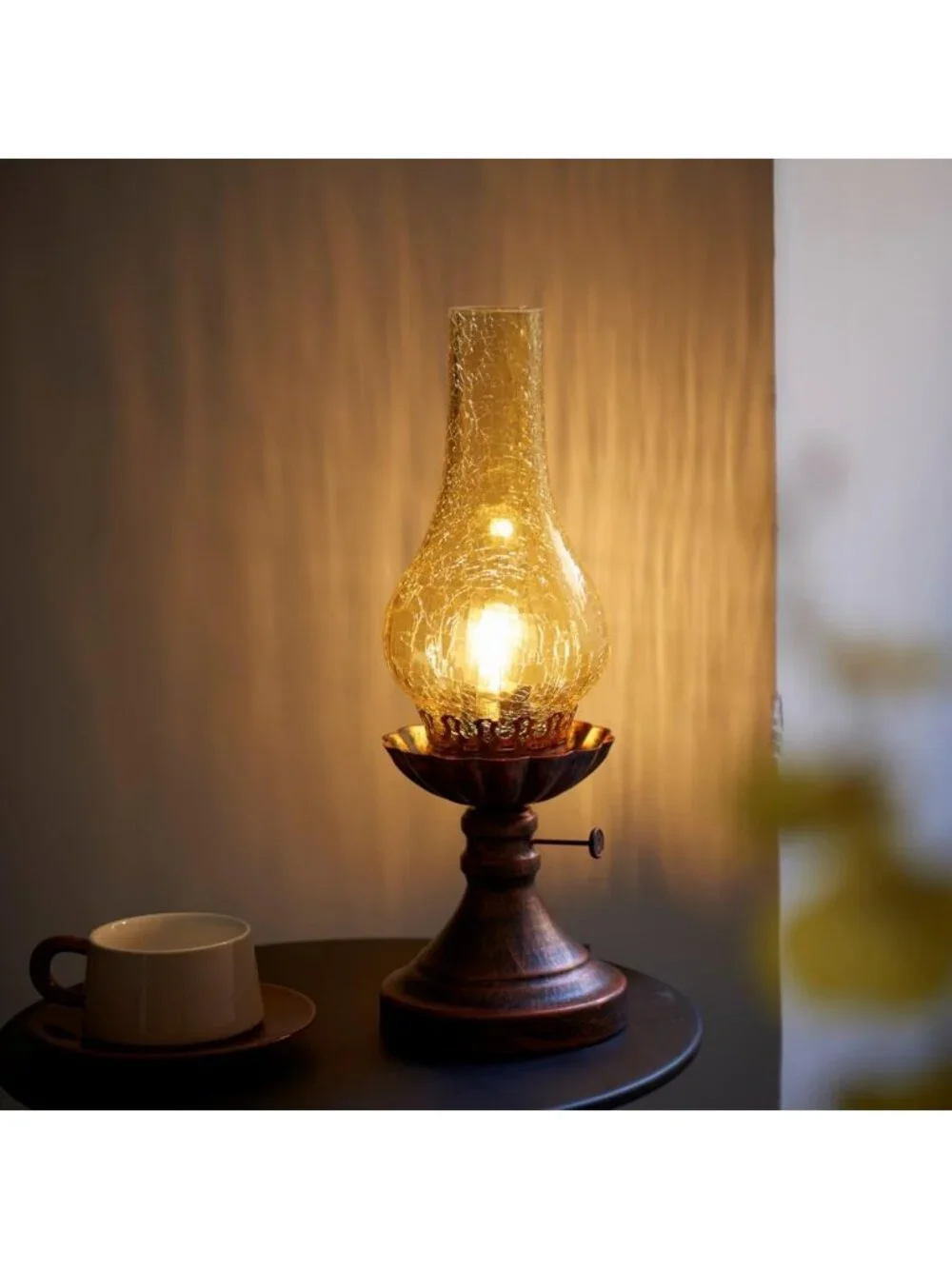 Vintage Rustic Table Lamp - Antique Crackled Glass Farmhouse Desk Light for